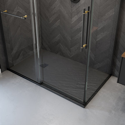 Fossil Base 6036 Natural Stone Alcove or Corner Shower Base with End Drain in Graphite - Plumbing Market