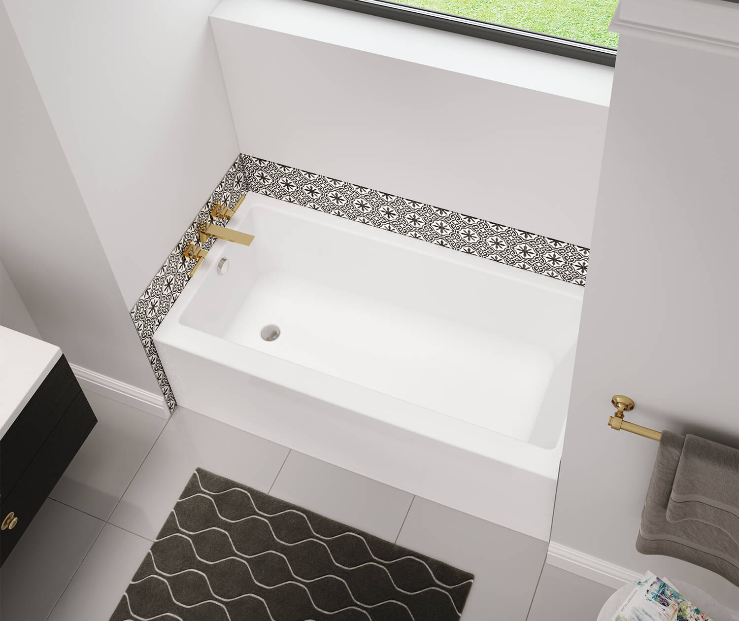 Bosca 6032 Acrylic Alcove Left-Hand Drain Bathtub in White - Plumbing Market