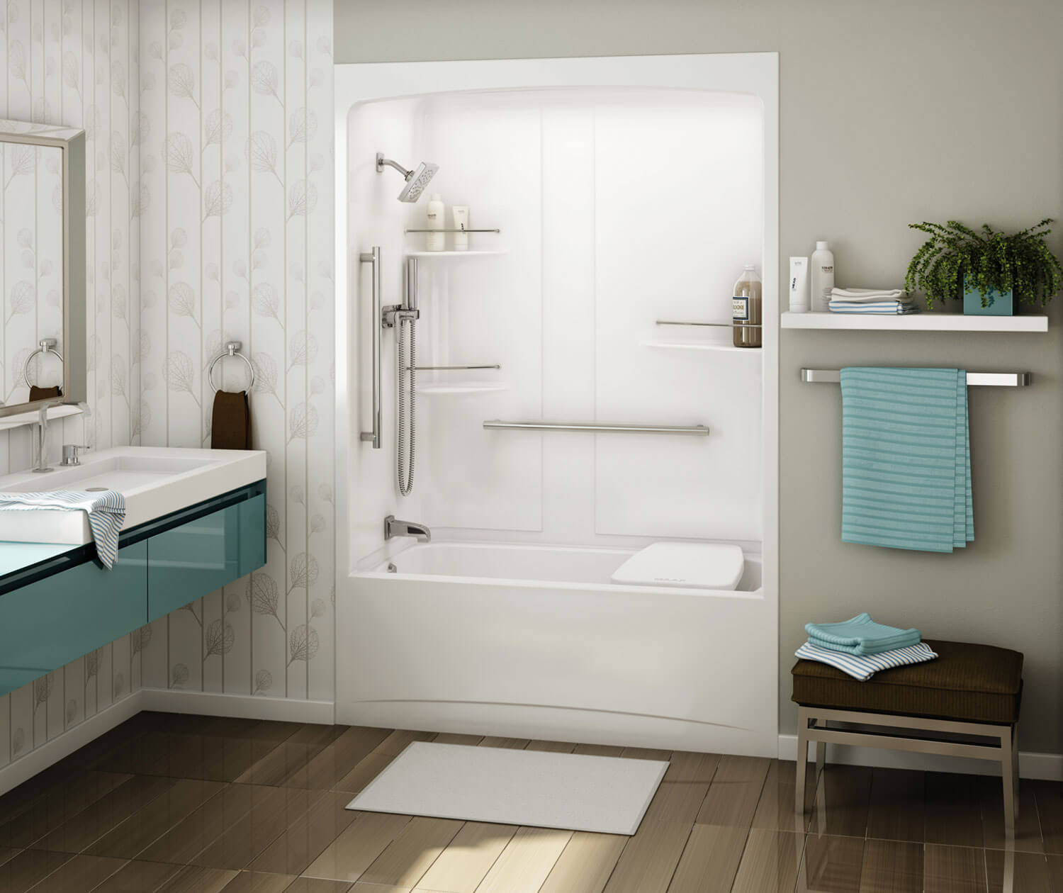 Allia TSR-6032 Acrylic Alcove Left-Hand Drain One-Piece Tub Shower in White - Plumbing Market