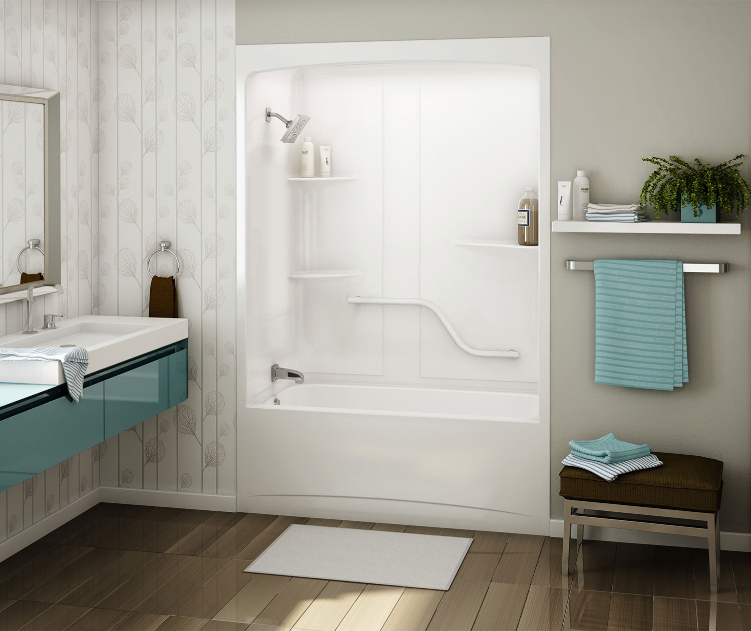 Allia TSR-6032 Acrylic Alcove Left-Hand Drain One-Piece Tub Shower in White - Plumbing Market