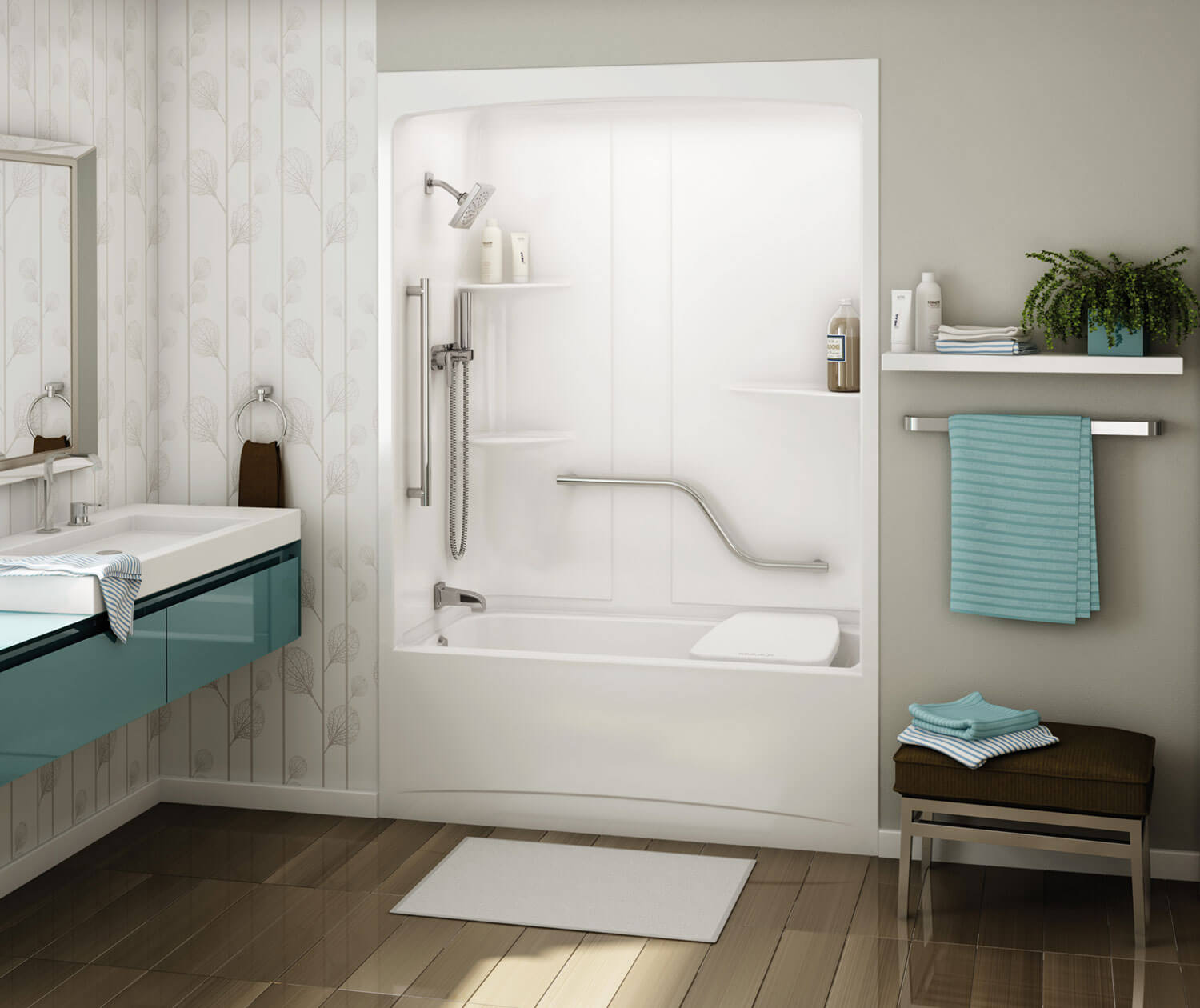 Allia TSR-6032 Acrylic Alcove Left-Hand Drain One-Piece Tub Shower in White - Plumbing Market