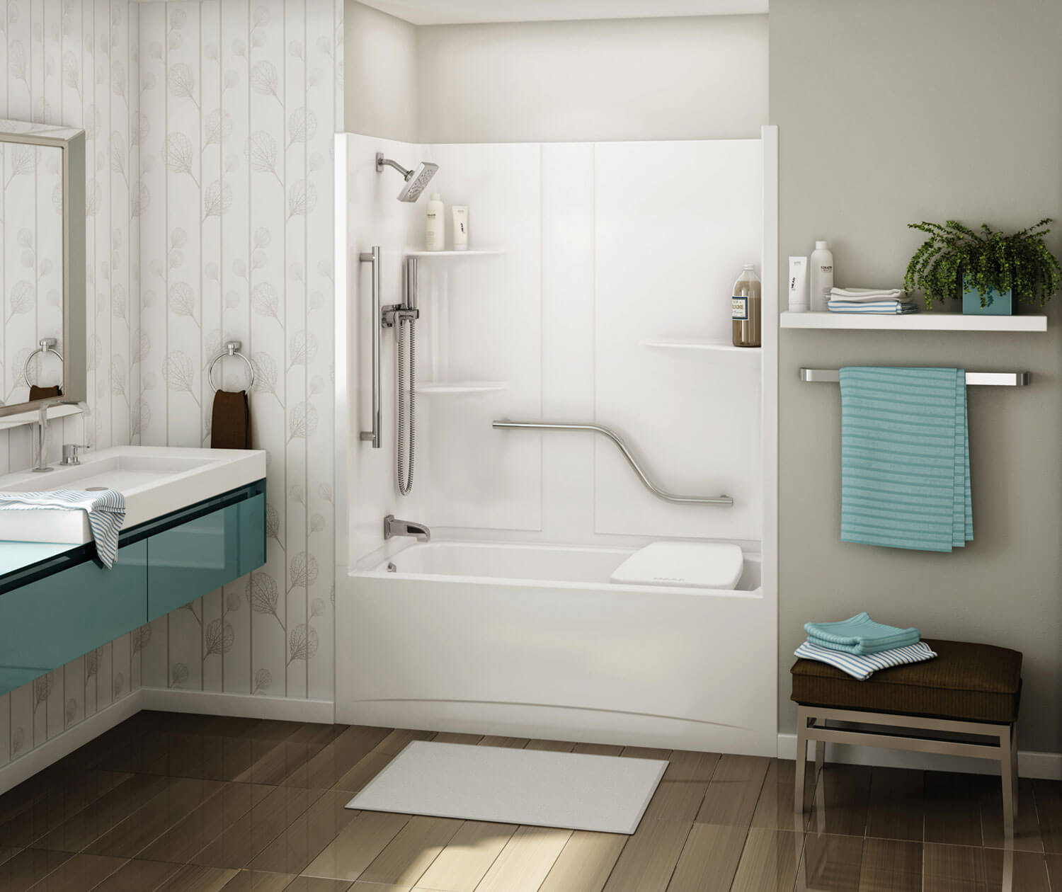Allia TS-6032 Acrylic Alcove Left-Hand Drain One-Piece Tub Shower in White - Plumbing Market