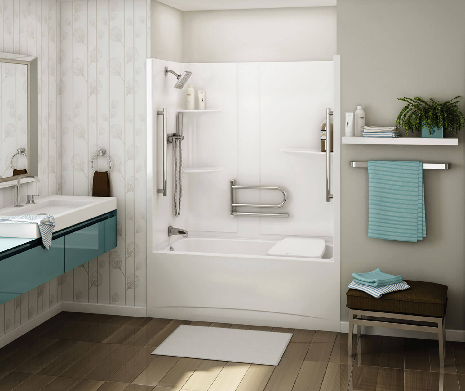 Allia TS-6032 Acrylic Alcove Left-Hand Drain One-Piece Tub Shower in White - Plumbing Market