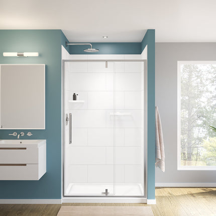 Denso 50 in. Solid Surface Glue up Back Wall in White - Plumbing Market