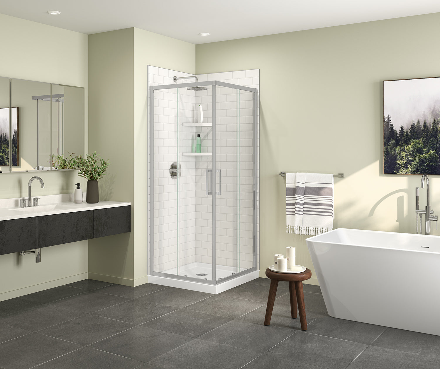 Roka 3232 Acrylic Corner Shower Base with Corner Drain in White - Plumbing Market