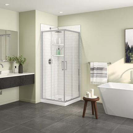 Roka 3232 Acrylic Corner Shower Base with Corner Drain in White - Plumbing Market