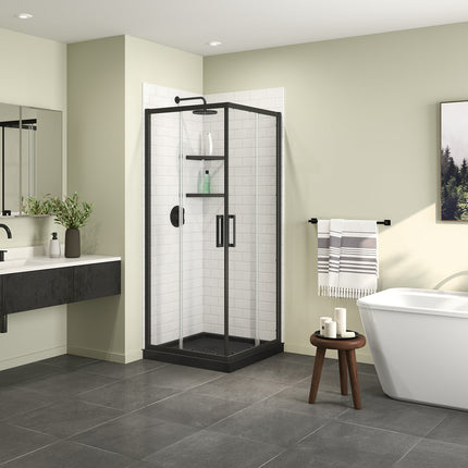 Roka 3232 Acrylic Corner Shower Base with Corner Drain in Black - Plumbing Market