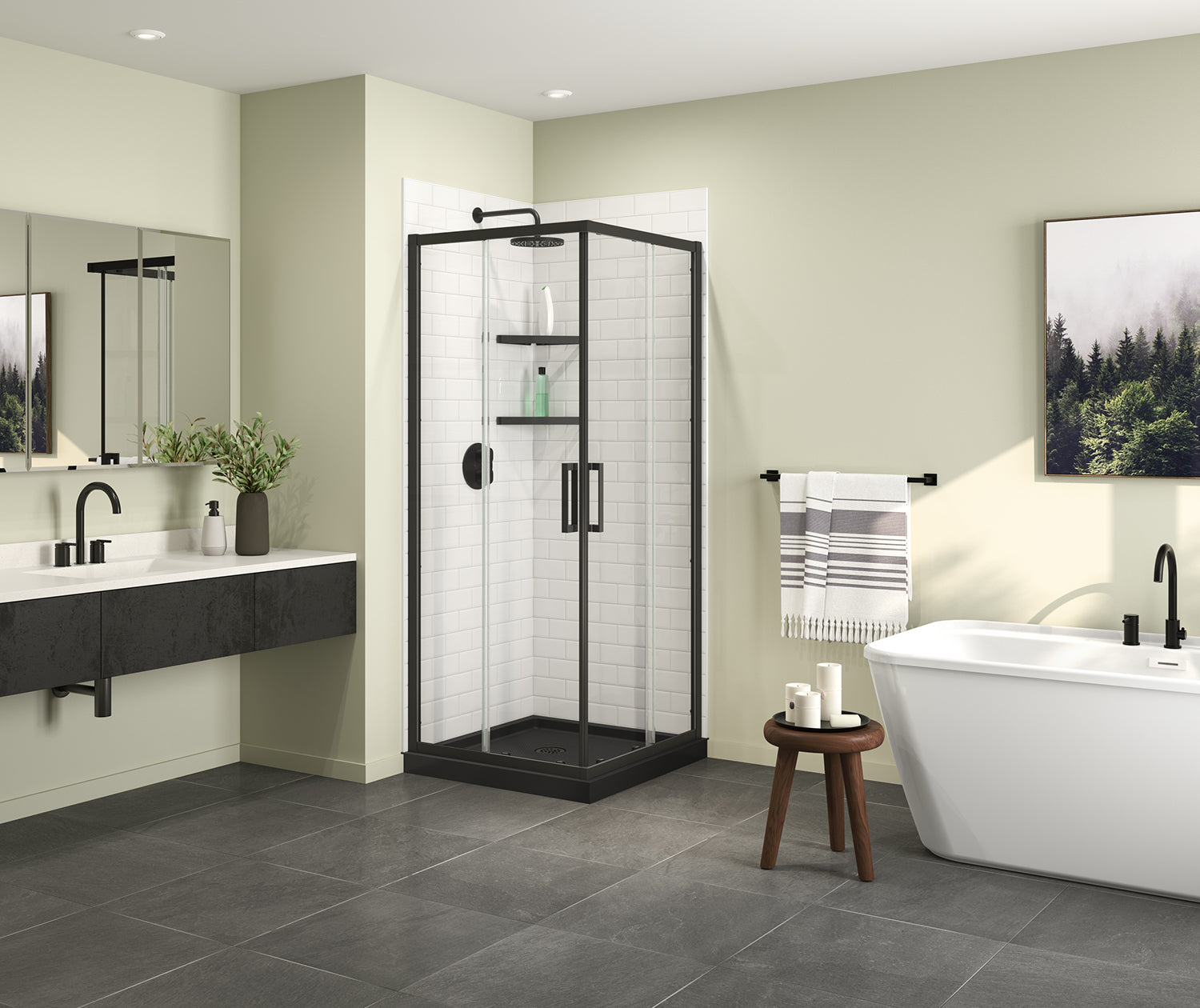 Roka 3232 Acrylic Corner Shower Base with Corner Drain in Black - Plumbing Market