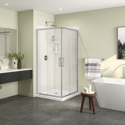 Roka 3636 Acrylic Corner Shower Base with Corner Drain in White - Plumbing Market