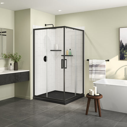 Roka 4242 Acrylic Corner Shower Base with Corner Drain in Black - Plumbing Market