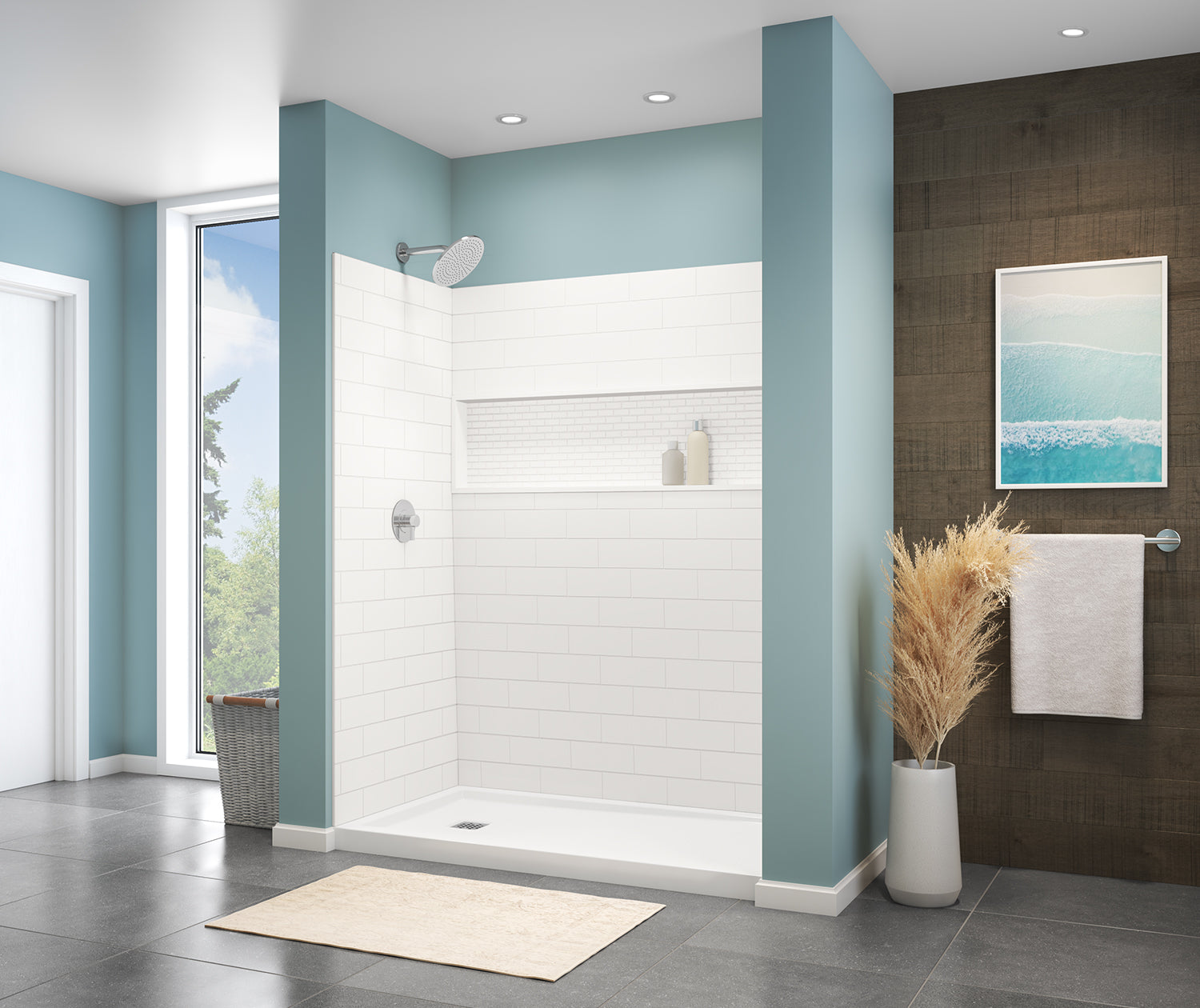 NexTile 6032 Direct-to-Stud Four-Piece Alcove Shower Wall Kit in White - Plumbing Market