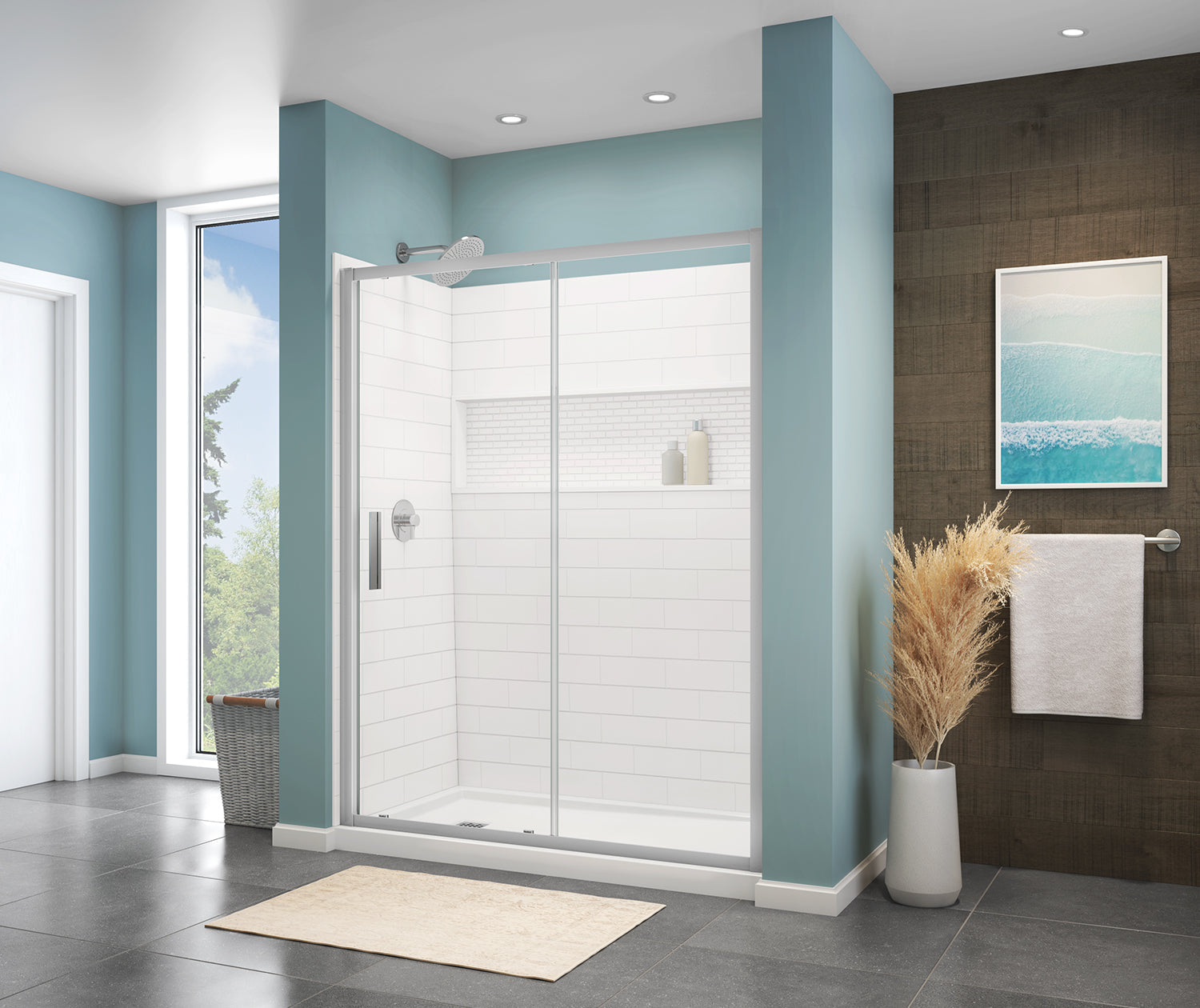 NexTile 6032 Direct-to-Stud Four-Piece Alcove Shower Wall Kit in White - Plumbing Market