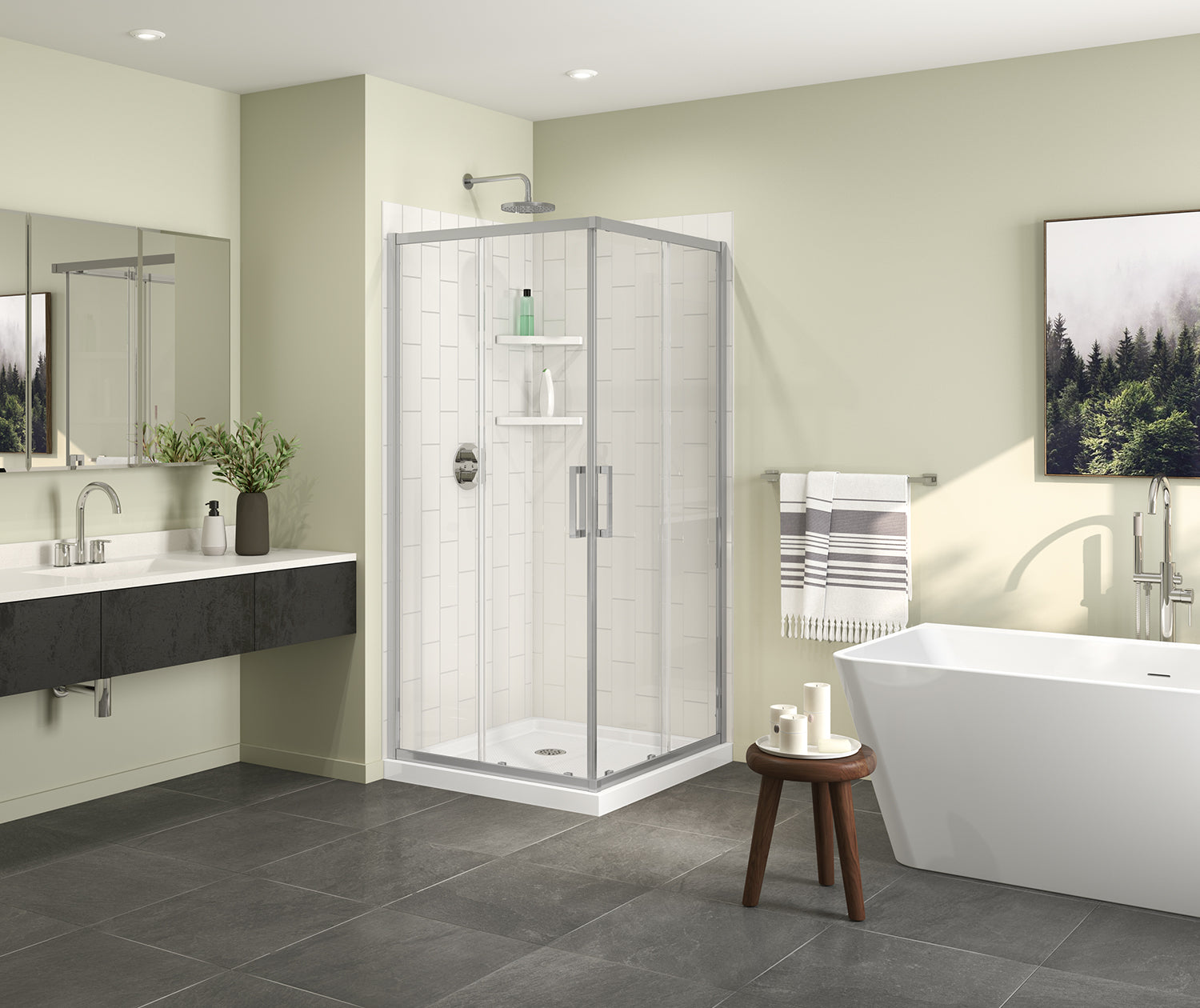 Maax Scarlet 36 x 36 Acrylic Corner Drain Shower Kit in White with Clear Glass in Chrome 107481-900-084-000 - Plumbing Market