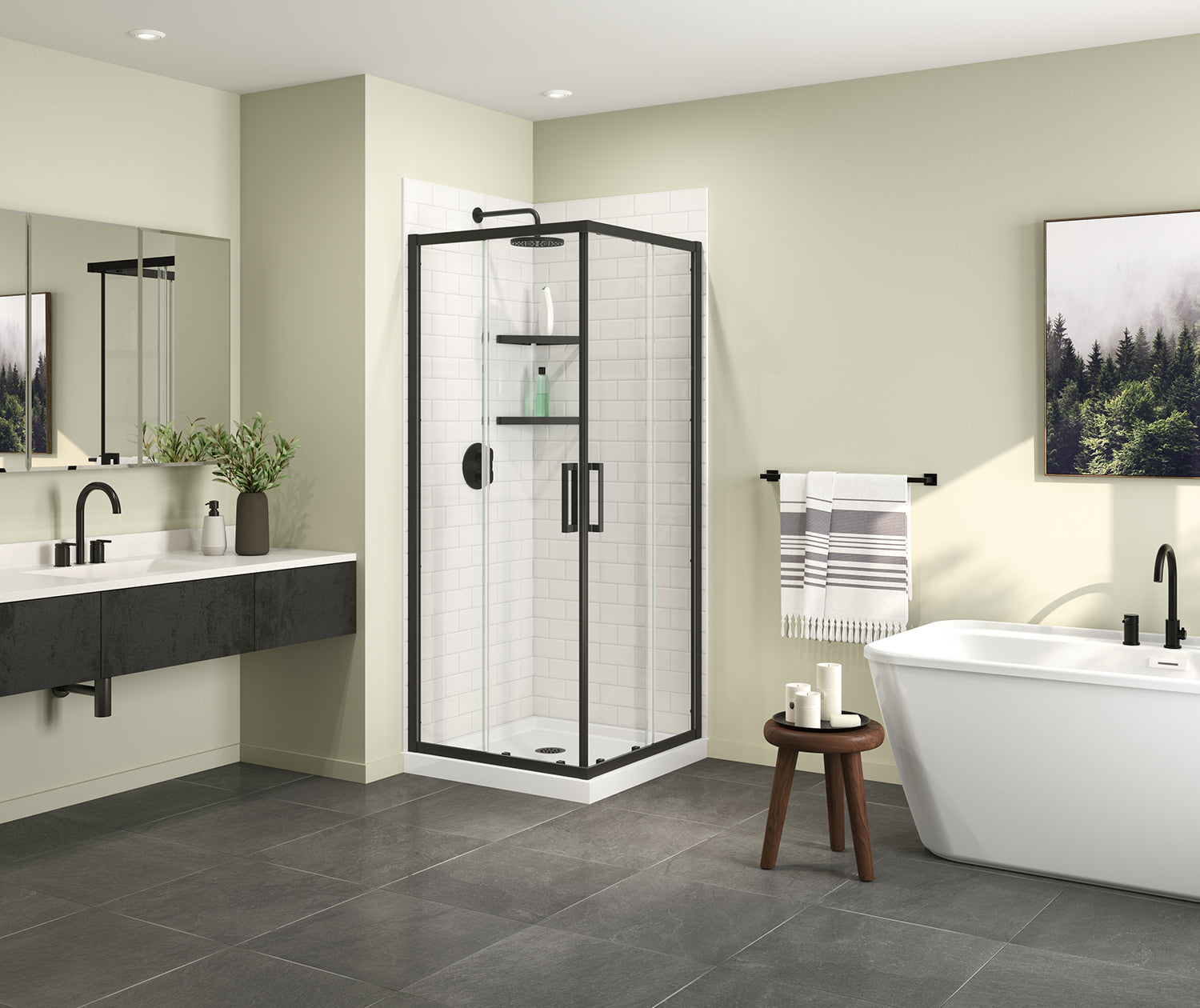 Maax Scarlet 32 x 32 Acrylic Corner Drain Shower Kit in White with Clear Glass in Matte Black 107484-900-340-000 - Plumbing Market