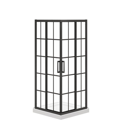 Maax Scarlet 32 x 32 Acrylic Corner Drain Shower Kit in White with French Glass in Matte Black 107484-977-340-000 - Plumbing Market