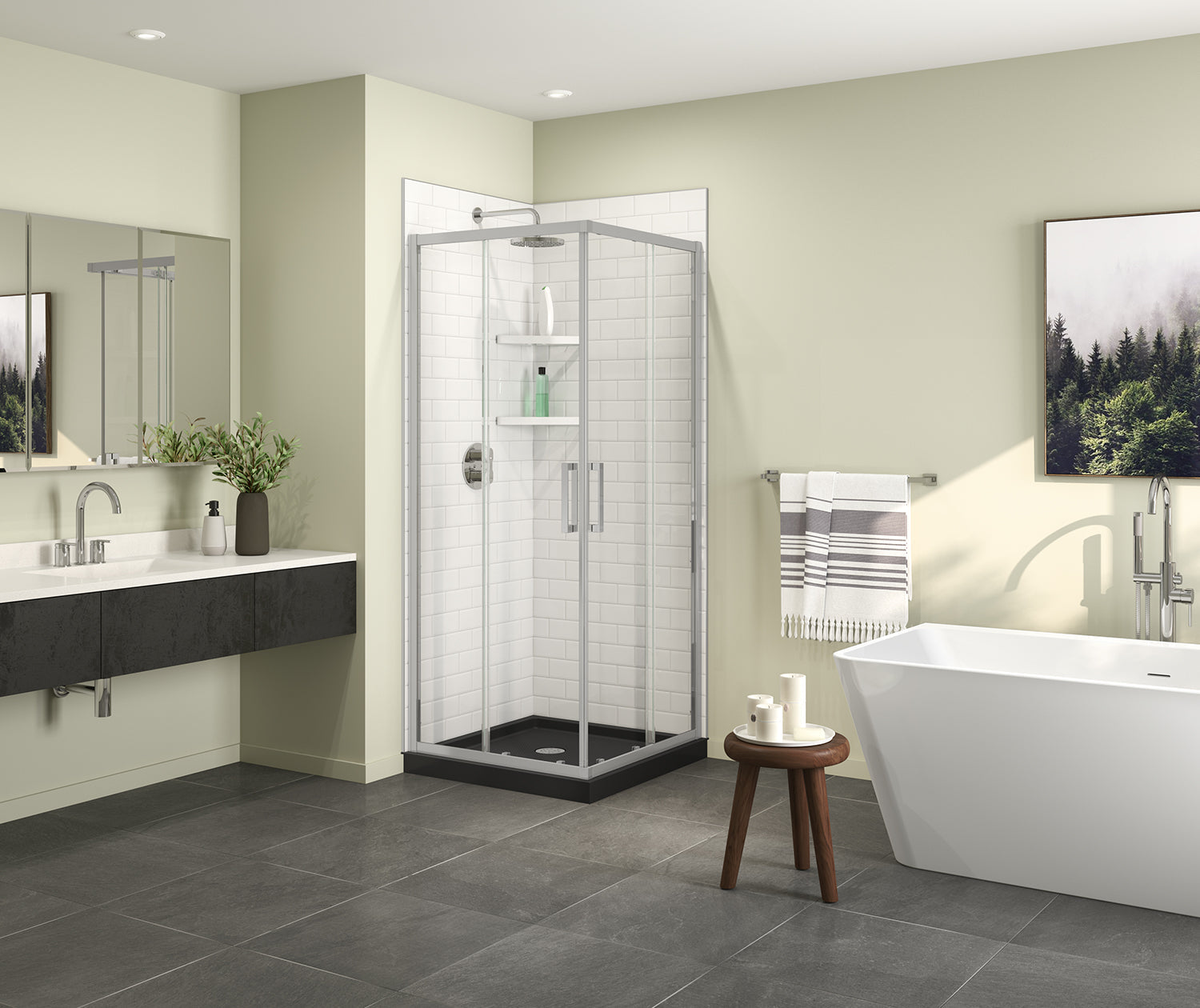 Maax Scarlet 32 x 32 Acrylic Corner Drain Shower Kit in Black with Clear Glass in Chrome 107485-900-084-000 - Plumbing Market