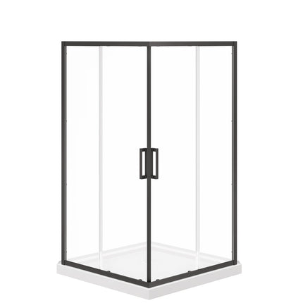 Maax Scarlet 42 x 42 Acrylic Corner Drain Shower Kit in White with Clear Glass in Matte Black 107486-900-340-000 - Plumbing Market