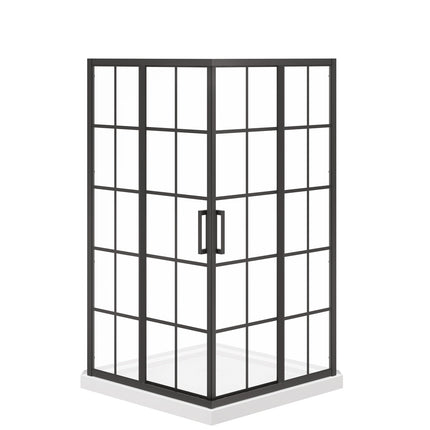 Maax Scarlet 42 x 42 Acrylic Corner Drain Shower Kit in White with French Glass in Matte Black 107486-977-340-000 - Plumbing Market