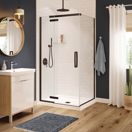 Link Curve Rectangular 42 x 34 x 75 in. 8mm Pivot Shower Door for Corner Installation with Clear glass in Dark Bronze - Plumbing Market