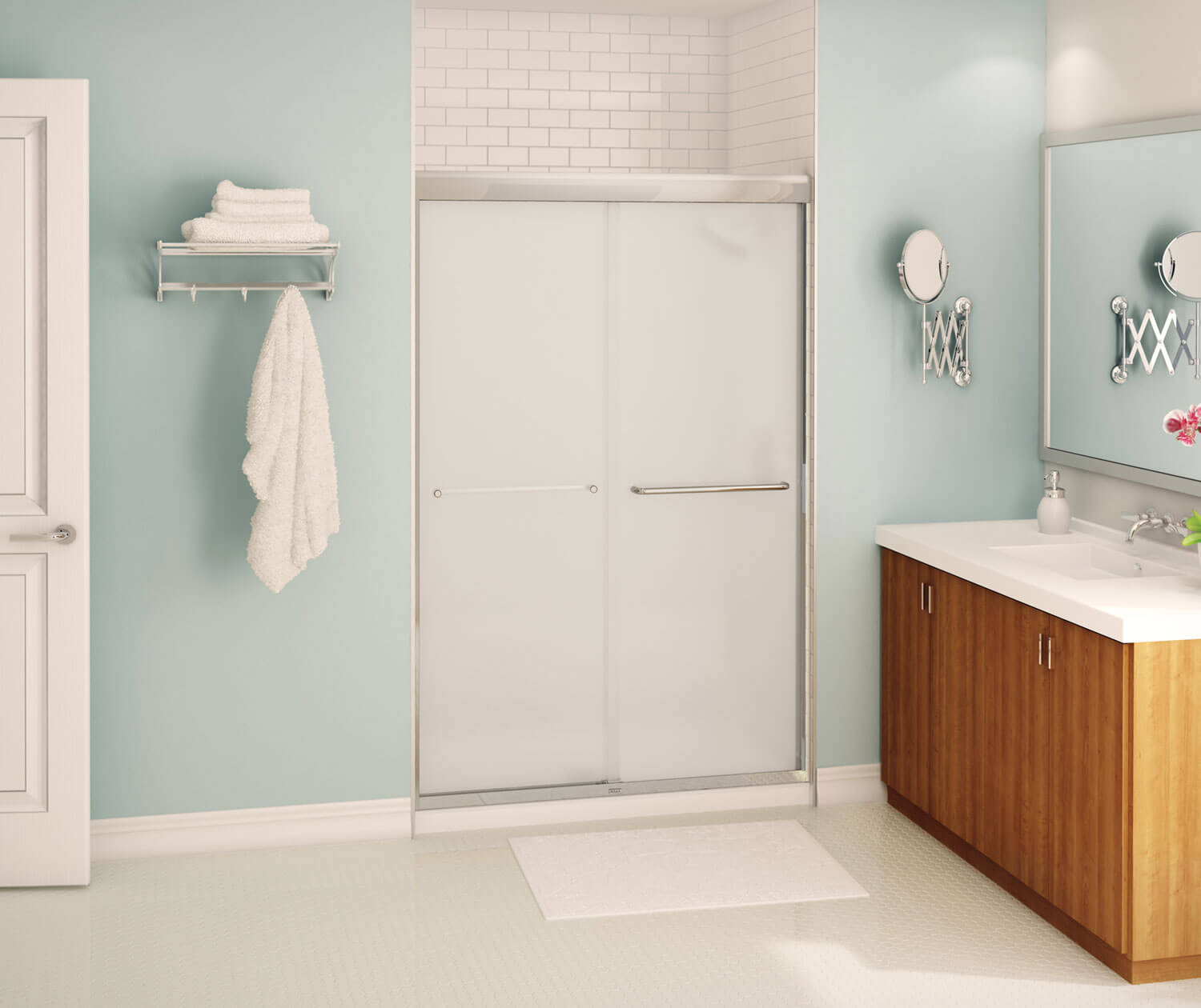 Kameleon 43-47 x 71 in. 6 mm Bypass Shower Door for Alcove Installation with Frosted glass in Chrome - Plumbing Market