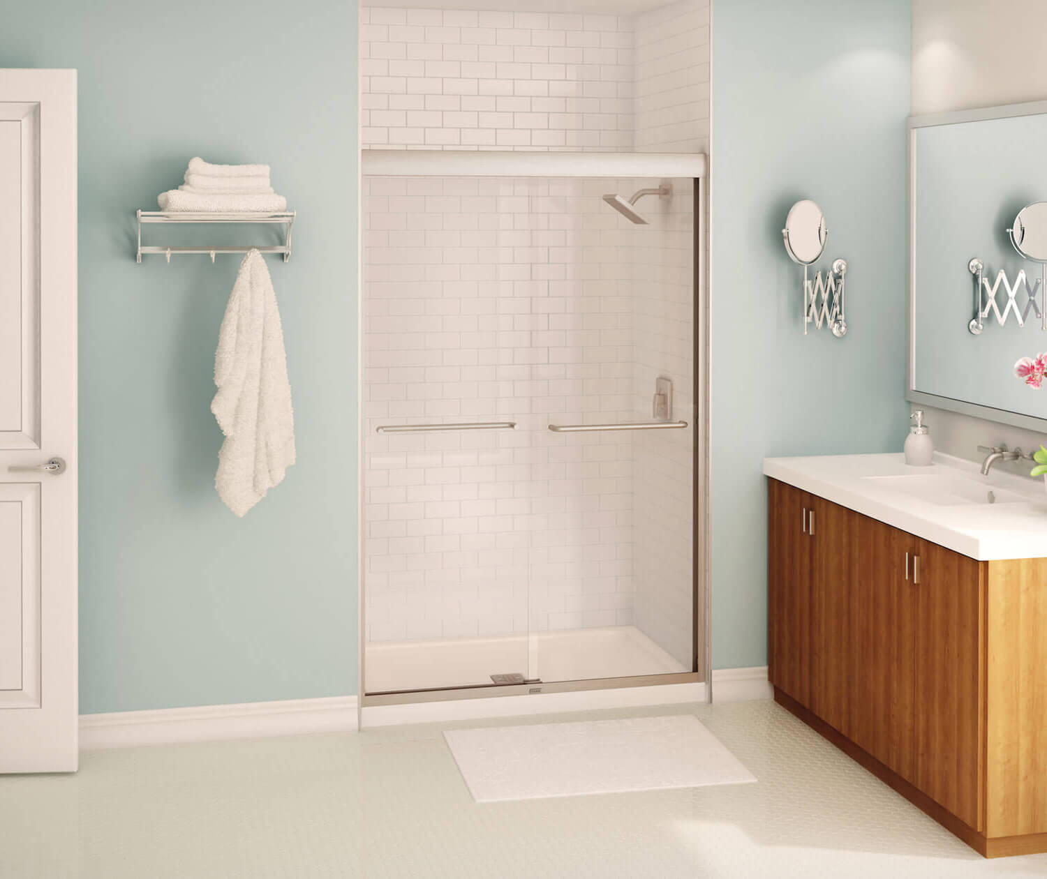 Kameleon 43-47 x 71 in. 8 mm Bypass Shower Door for Alcove Installation with Clear glass in Brushed Nickel - Plumbing Market