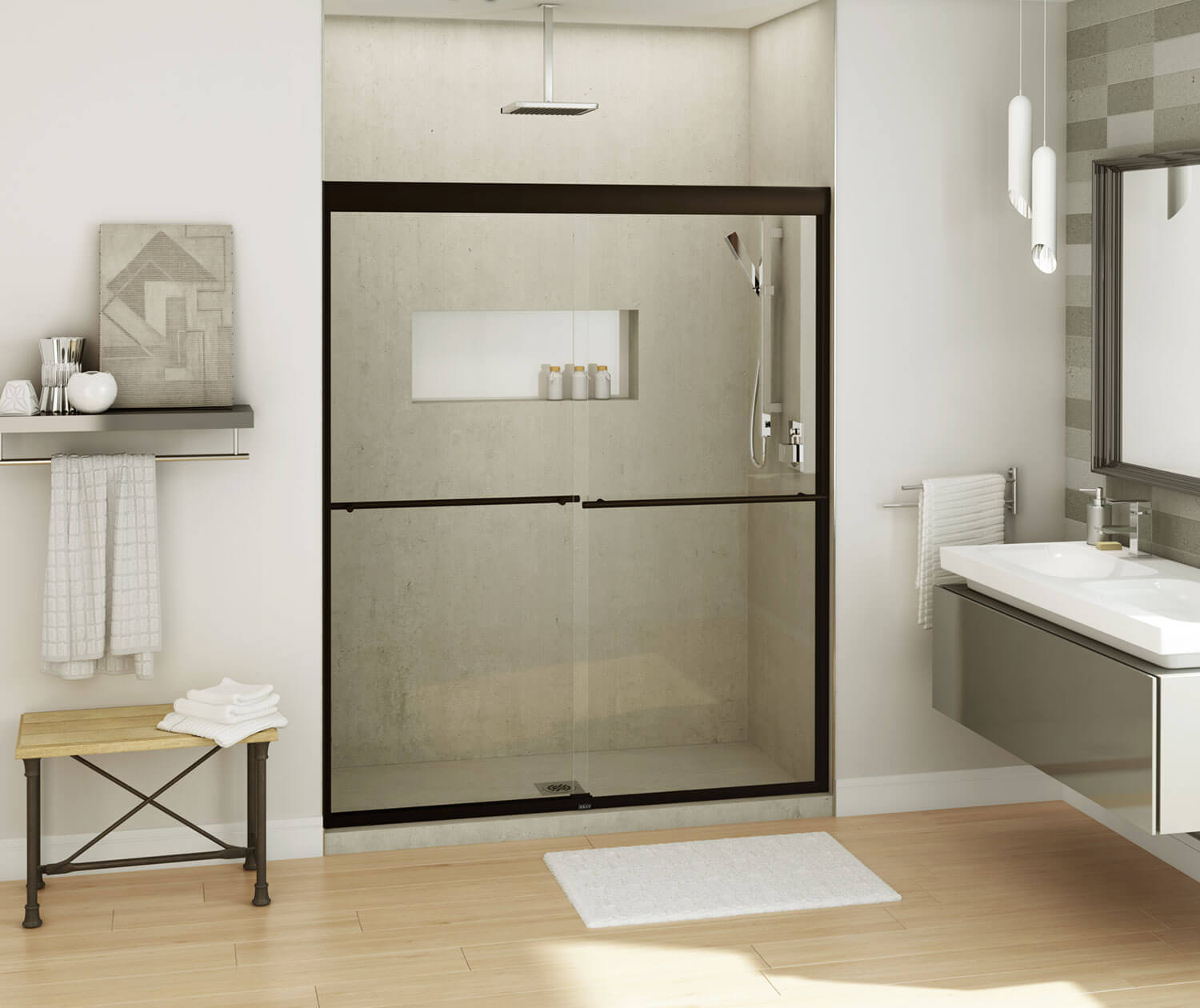 Kameleon 55-59 x 71 in. 8 mm Bypass Shower Door for Alcove Installation with Clear glass in Dark Bronze - Plumbing Market