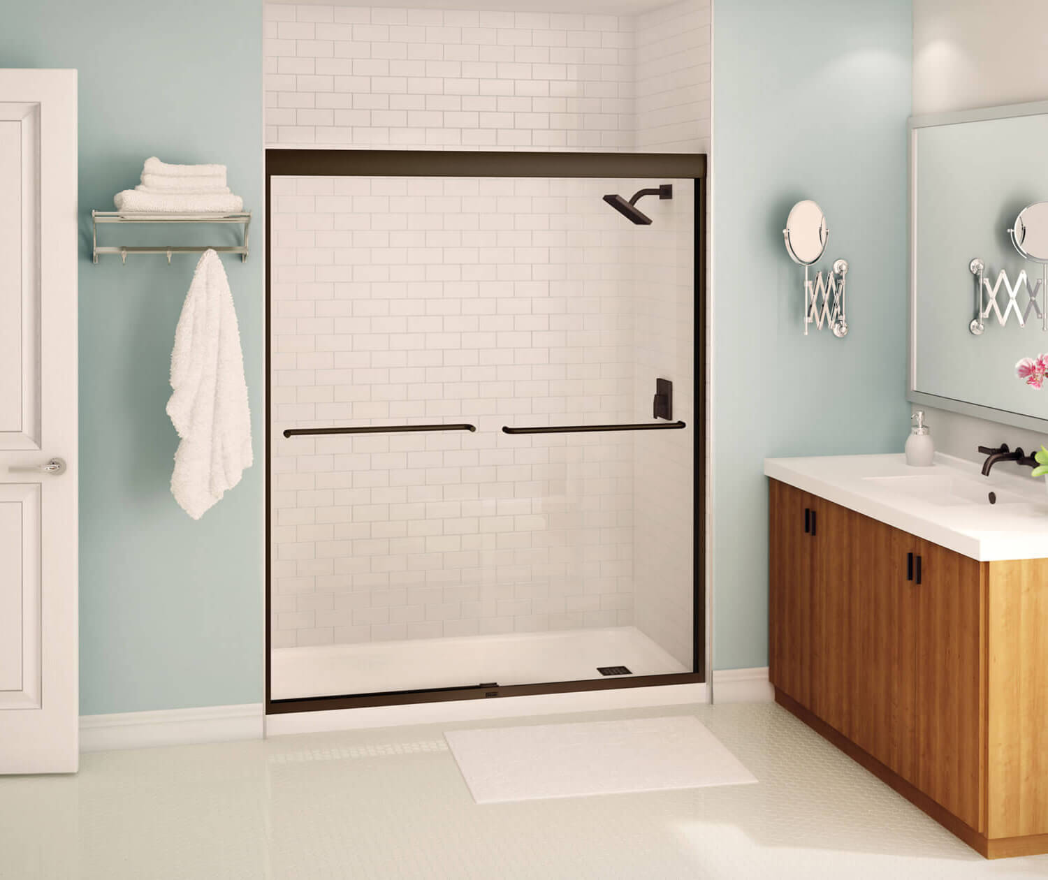 Kameleon 55-59 x 71 in. 8 mm Bypass Shower Door for Alcove Installation with Clear glass in Dark Bronze - Plumbing Market