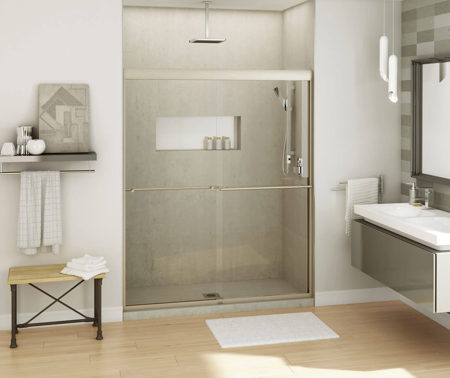 Kameleon 55-59 x 71 in. 8 mm Bypass Shower Door for Alcove Installation with Clear glass in Brushed Nickel - Plumbing Market
