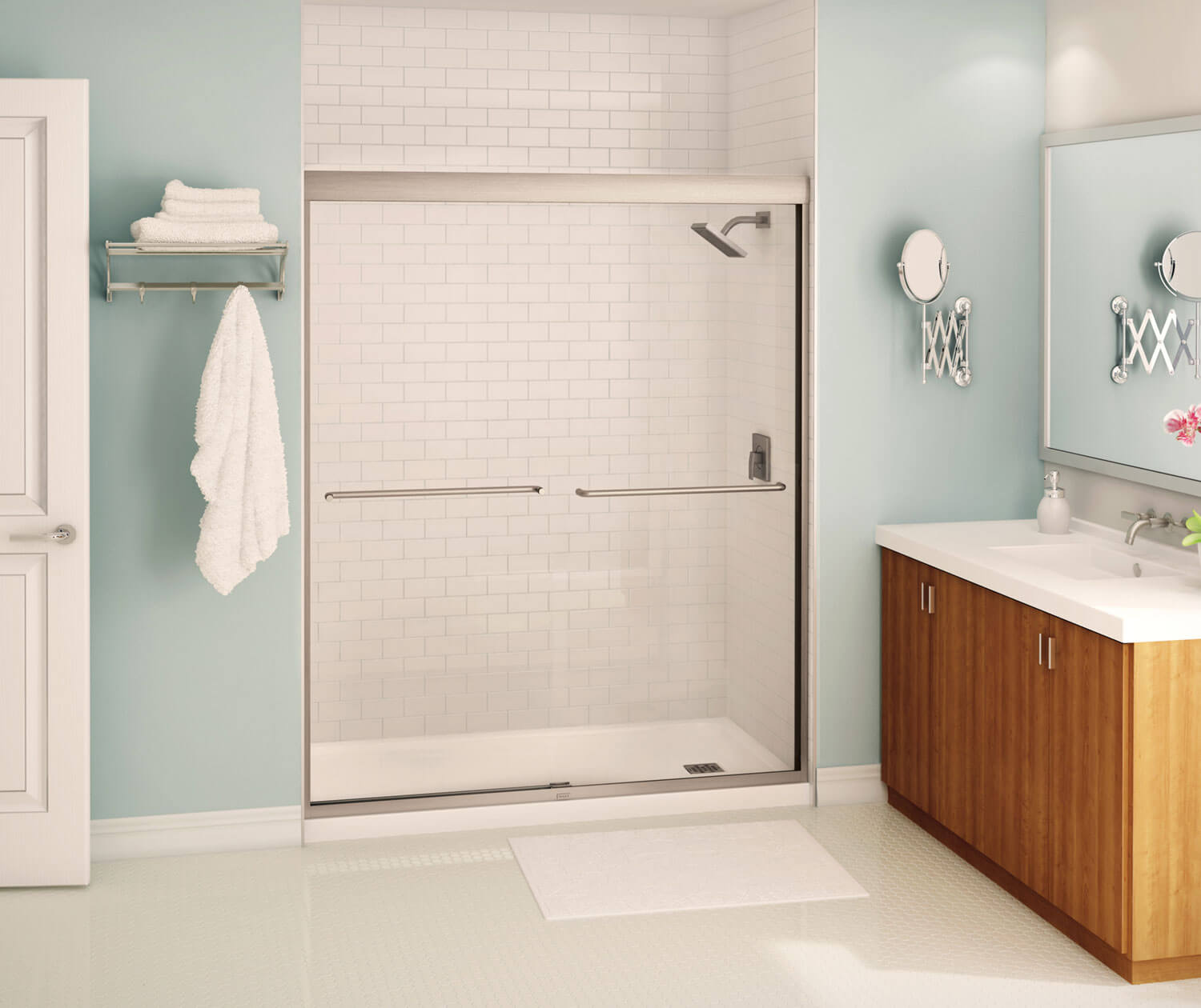 Kameleon 55-59 x 71 in. 8 mm Bypass Shower Door for Alcove Installation with Clear glass in Brushed Nickel - Plumbing Market