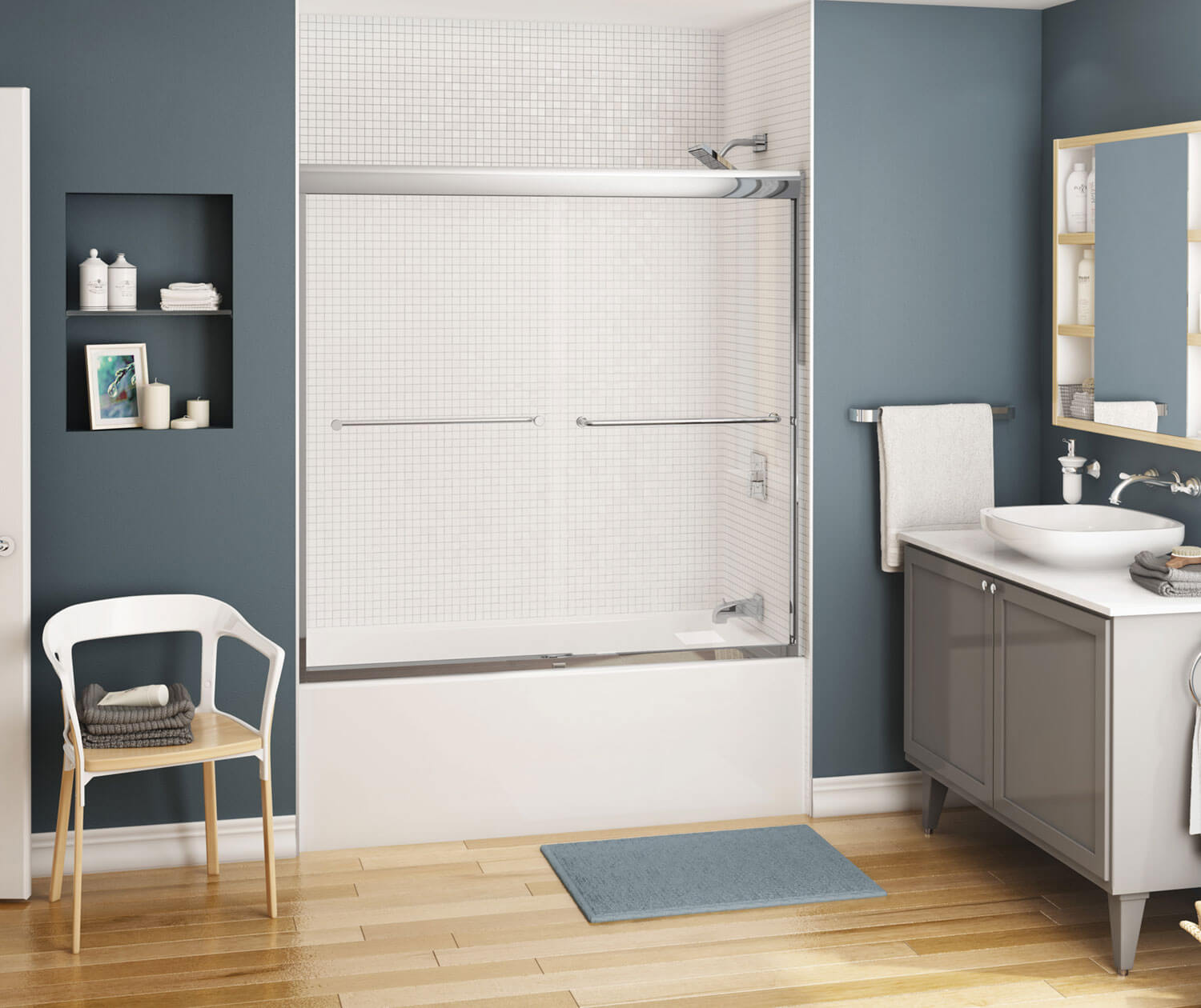 Kameleon 55-59 x 57 in. 8 mm Bypass Tub Door for Alcove Installation with Clear glass in Chrome - Plumbing Market