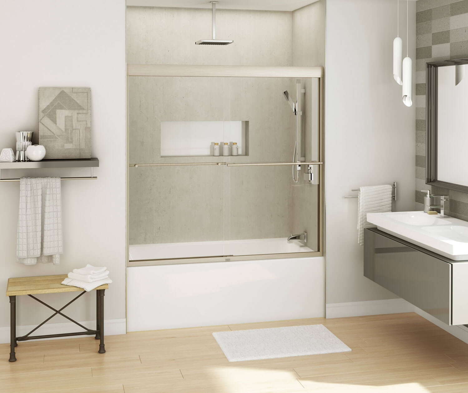Kameleon SC 55-59 x 57 in. 6 mm Bypass Tub Door for Alcove Installation with Clear glass in Brushed Nickel - Plumbing Market