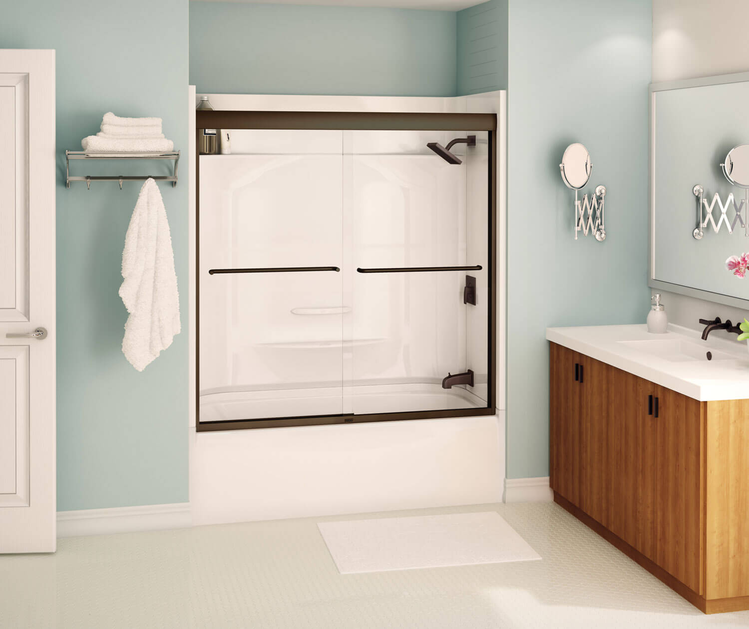 Kameleon SC 55-59 x 57 in. 8 mm Bypass Tub Door for Alcove Installation with Clear glass in Dark Bronze - Plumbing Market
