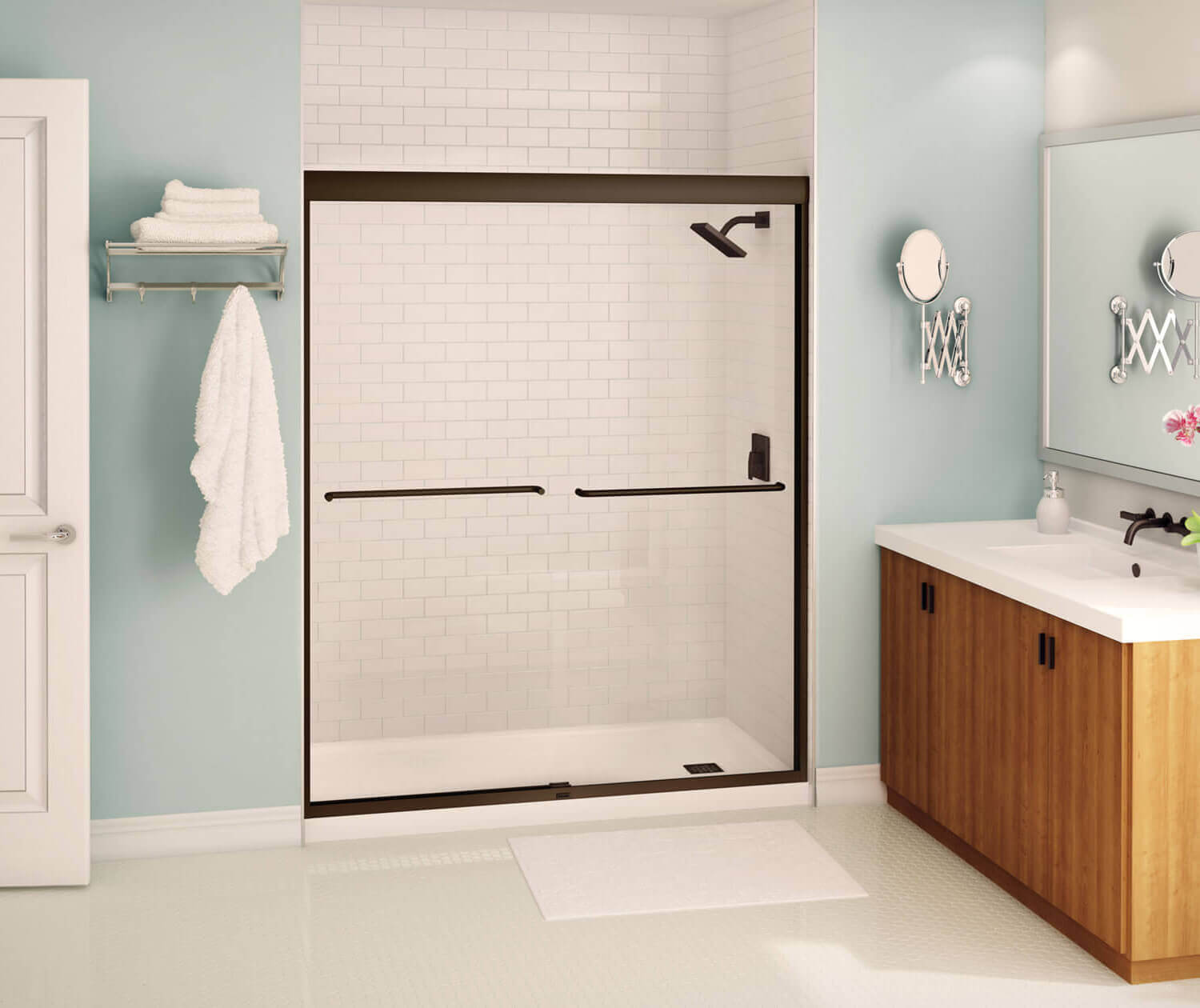 Kameleon SC 55-59 x 71 in. 8 mm Bypass Shower Door for Alcove Installation with Clear glass in Dark Bronze - Plumbing Market