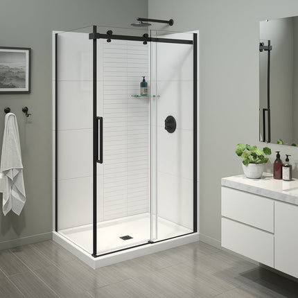 Halo Pro 48 x 32 x 78 3/4 in. 8mm Sliding Shower Door for Corner Installation with Clear glass in Matte Black - Plumbing Market