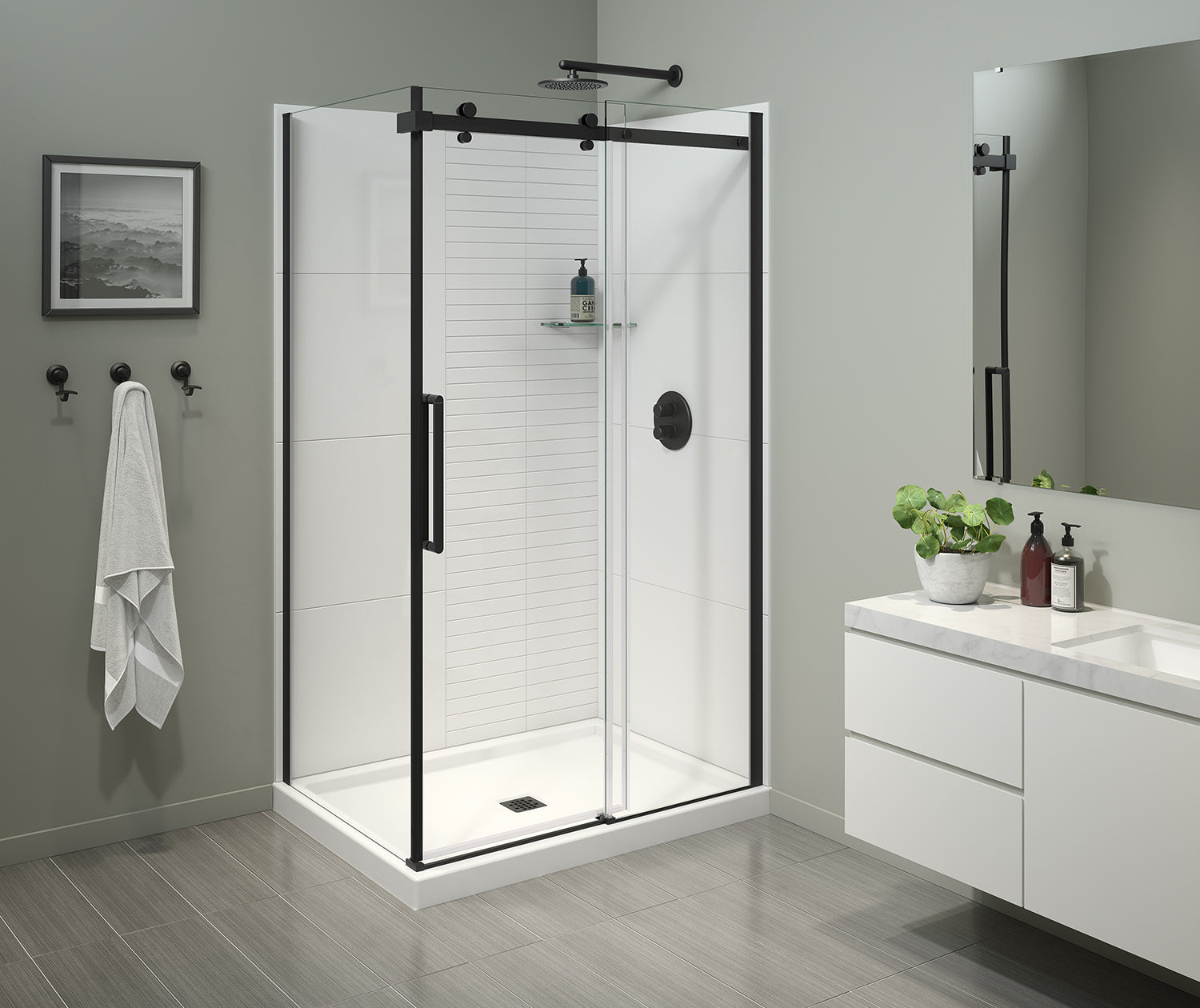 Halo Pro 48 x 32 x 78 3/4 in. 8mm Sliding Shower Door for Corner Installation with Clear glass in Matte Black - Plumbing Market