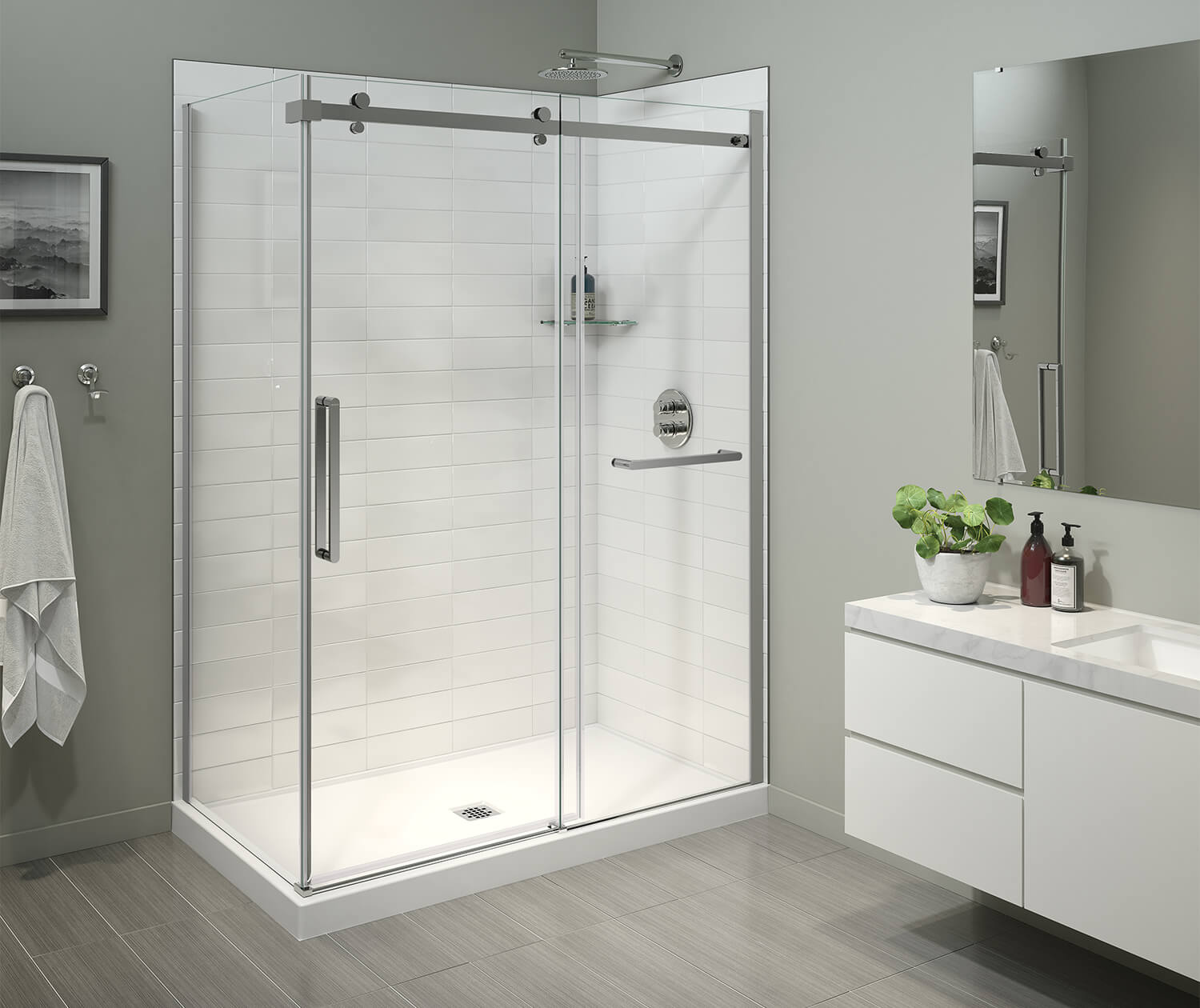Halo Pro 60 x 32 x 78 3/4 in. 8mm Sliding Shower Door with Towel Bar for Corner Installation with Clear glass in Chrome - Plumbing Market