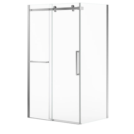 Halo Pro 48 x 32 x 78 3/4 in. 8mm Sliding Shower Door with Towel Bar for Corner Installation with Clear glass in Chrome - Plumbing Market