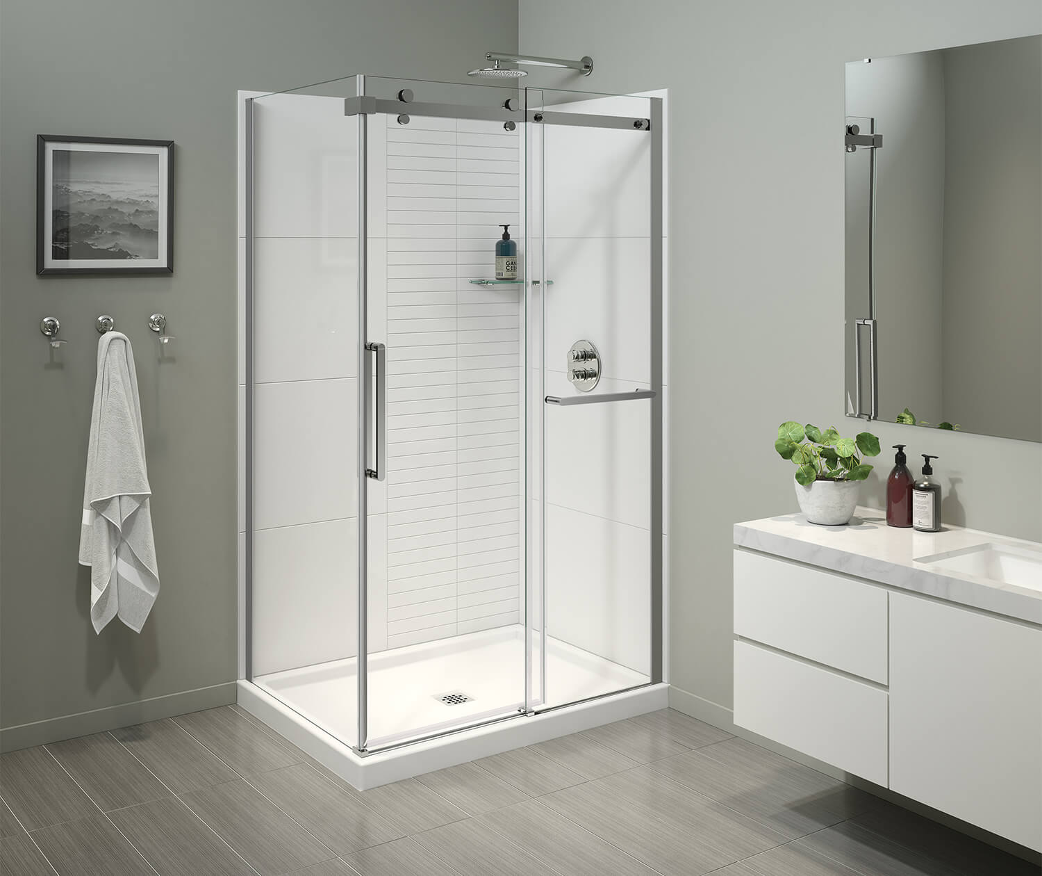 Halo Pro 48 x 32 x 78 3/4 in. 8mm Sliding Shower Door with Towel Bar for Corner Installation with Clear glass in Chrome - Plumbing Market