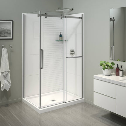 Halo Pro 48 x 32 x 78 3/4 in. 8mm Sliding Shower Door with Towel Bar for Corner Installation with Clear glass in Chrome - Plumbing Market