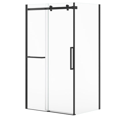 Halo Pro 48 x 32 x 78 3/4 in. 8mm Sliding Shower Door with Towel Bar for Corner Installation with Clear glass in Matte Black - Plumbing Market