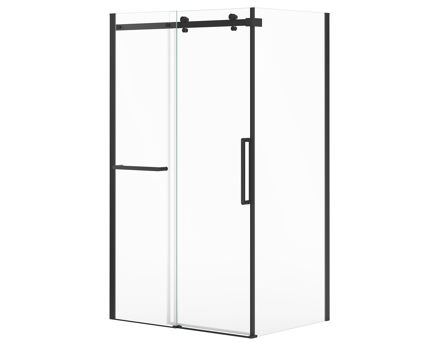 Halo Pro 48 x 36 x 78 3/4 in. 8mm Sliding Shower Door with Towel Bar for Corner Installation with Clear glass in Matte Black - Plumbing Market
