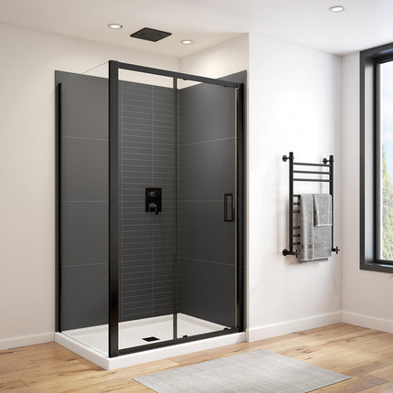 Connect Pro 43 ½-45 x 76 in. 6mm Sliding Shower Door for Alcove Installation with Clear glass in Matte Black - Plumbing Market
