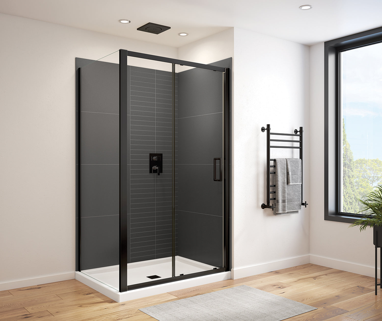 Connect Pro 43 ½-45 x 76 in. 6mm Sliding Shower Door for Alcove Installation with Clear glass in Matte Black - Plumbing Market
