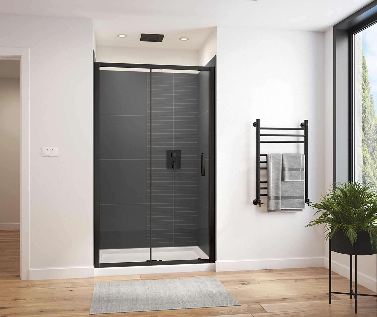 Connect Pro 43 ½-45 x 76 in. 6mm Sliding Shower Door for Alcove Installation with Clear glass in Matte Black - Plumbing Market