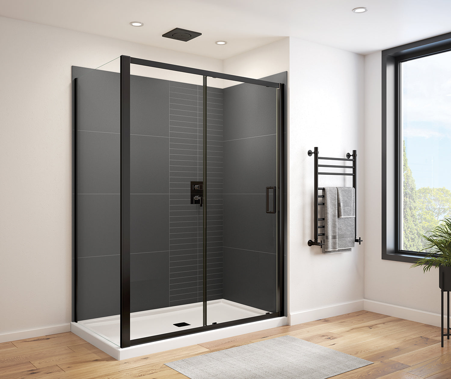 Connect Pro 55 ½-57 x 76 in. 6mm Sliding Shower Door for Alcove Installation with Clear glass in Matte Black - Plumbing Market