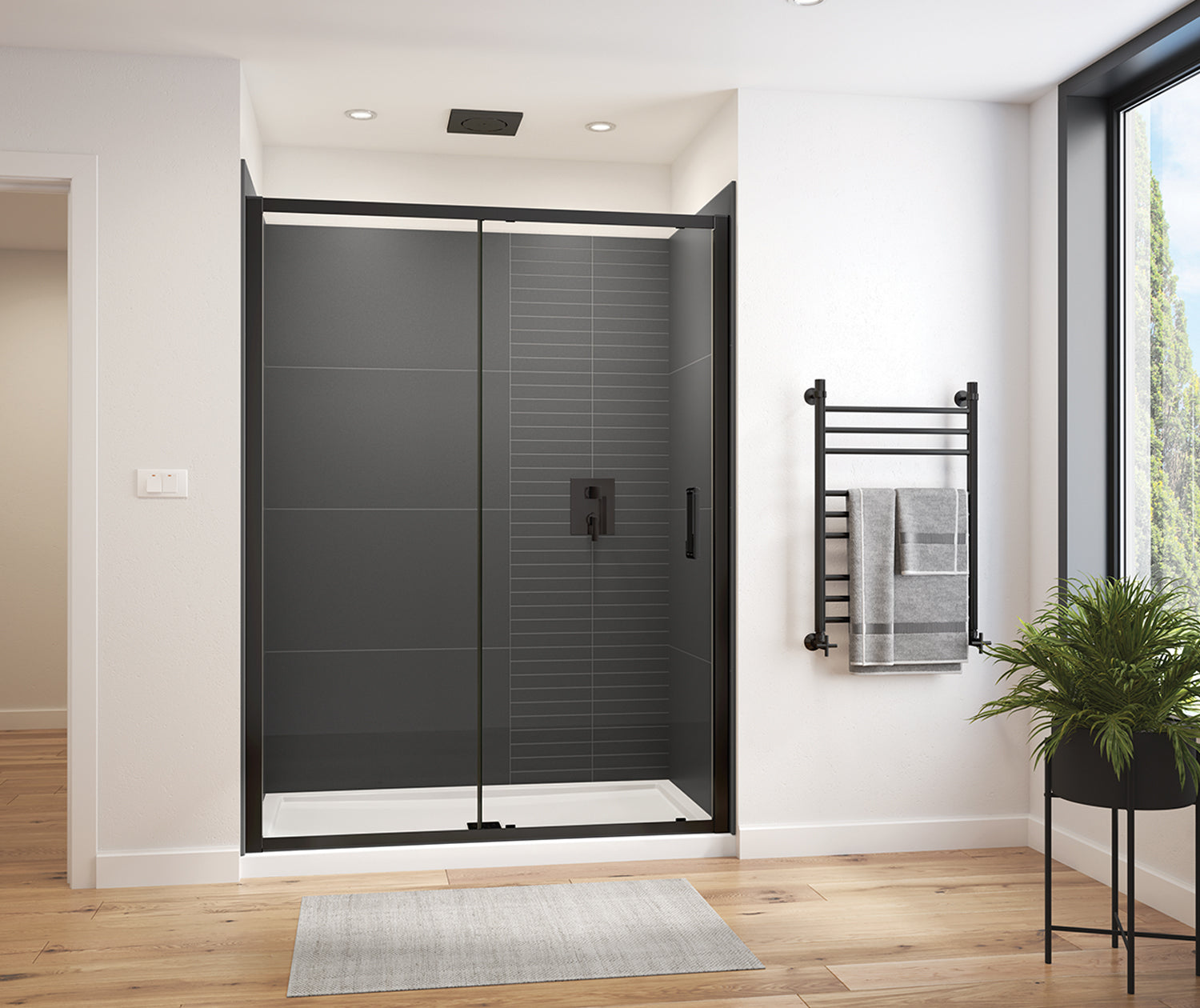 Connect Pro 55 ½-57 x 76 in. 6mm Sliding Shower Door for Alcove Installation with Clear glass in Matte Black - Plumbing Market