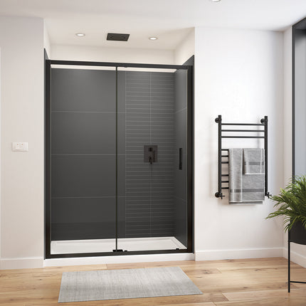 Connect Pro 57-58 ½ x 76 in. 6mm Sliding Shower Door for Alcove Installation with Clear glass in Matte Black - Plumbing Market