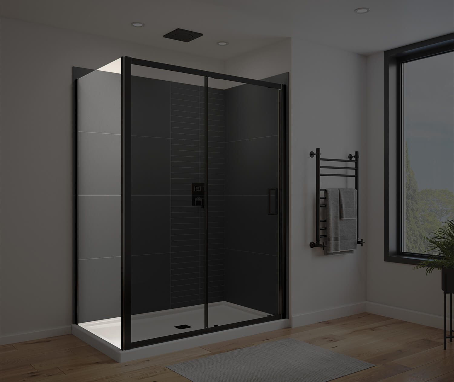Connect Pro Return Panel for 36 in. Base with Clear glass in Matte Black - Plumbing Market