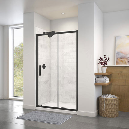 Connect 45-46 1/2 x 72 in. 6mm Sliding Shower Door for Alcove Installation with Clear glass in Matte Black - Plumbing Market