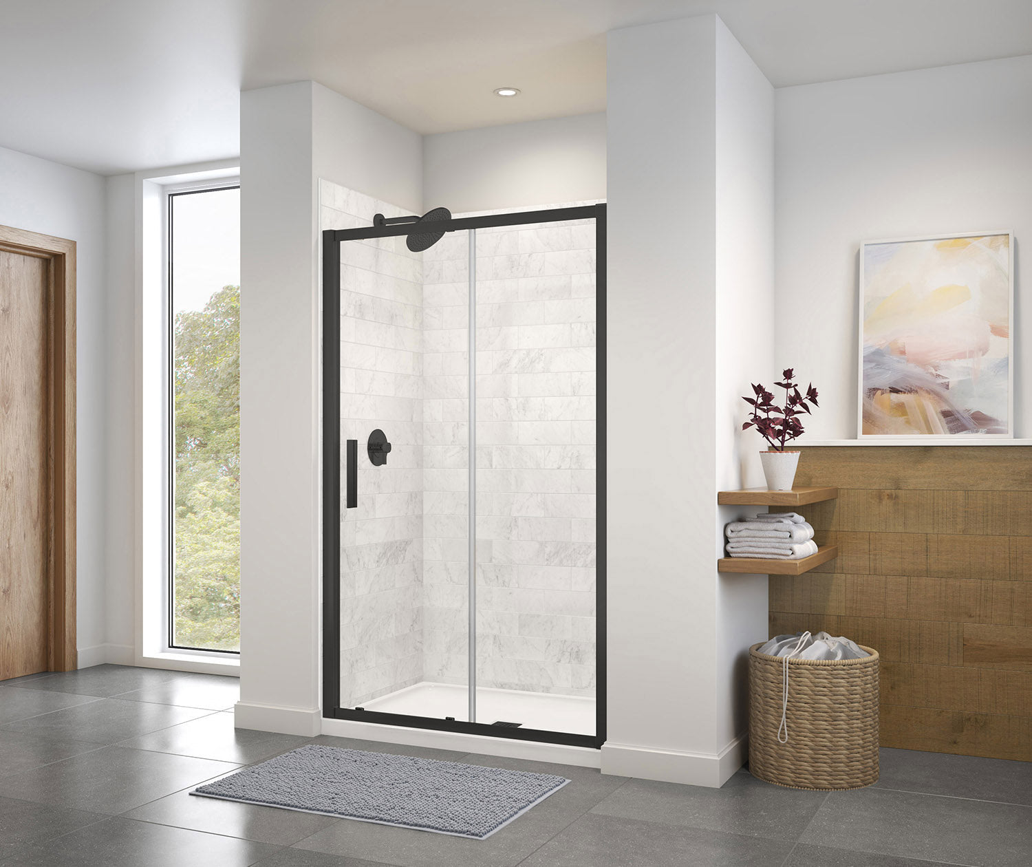 Connect 45-46 1/2 x 72 in. 6mm Sliding Shower Door for Alcove Installation with Clear glass in Matte Black - Plumbing Market